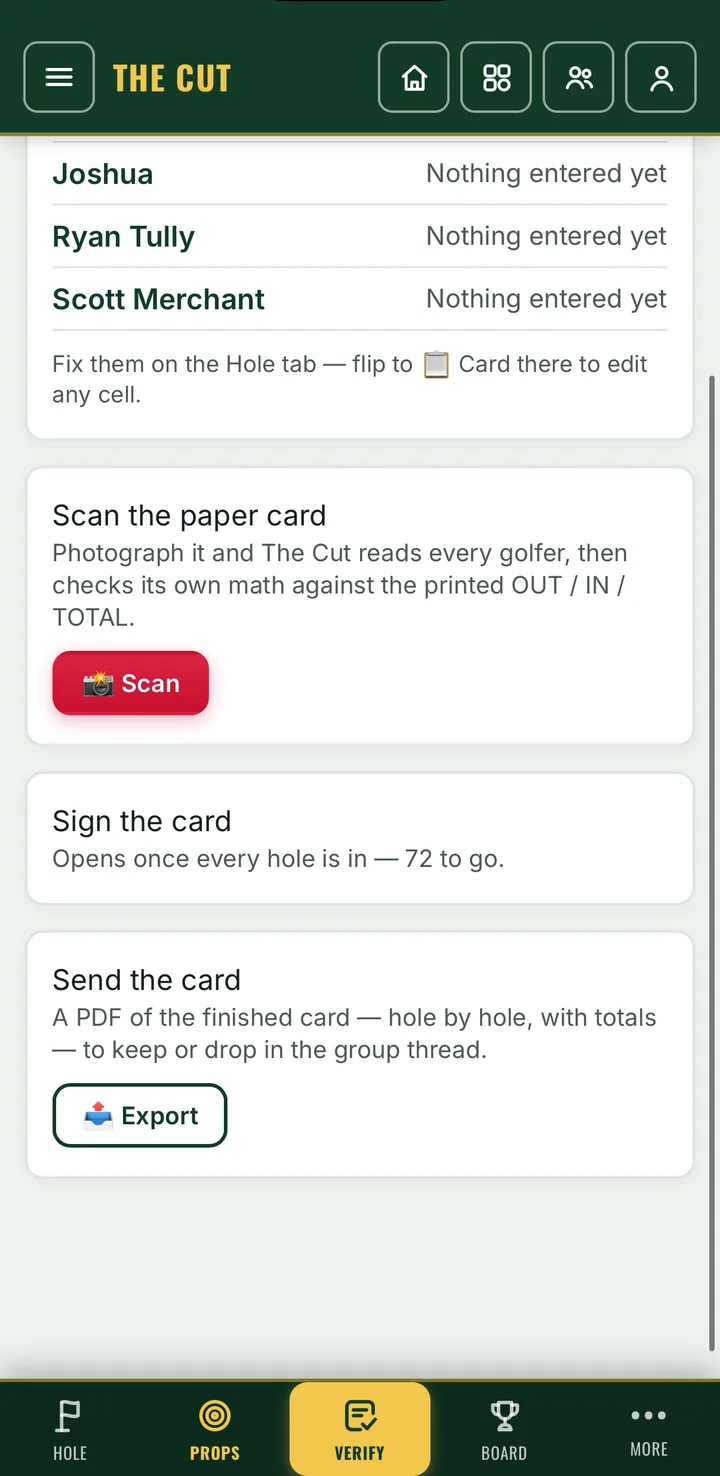 Scanning and signing the paper scorecard in The Cut.