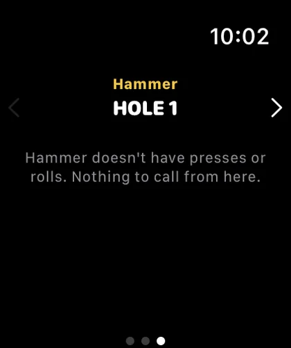 The Cut on Apple Watch showing that a Hammer game has no presses or rolls to call.